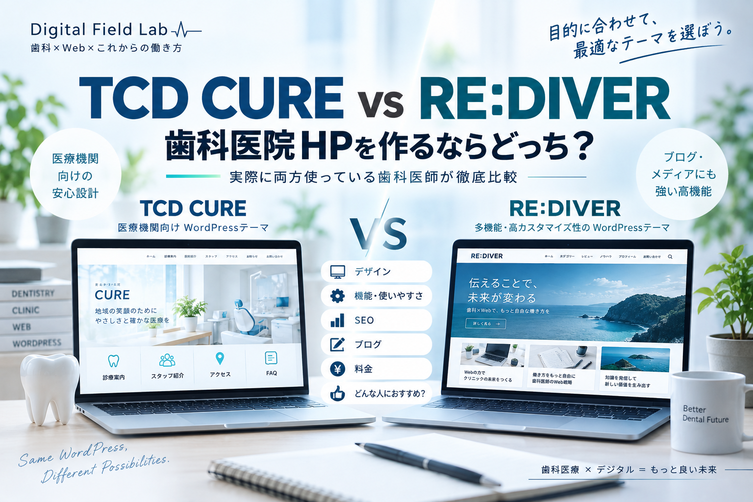 TCD CURE vs RE:DIVERを実際に比較｜歯科医院HPを作るならどっち？